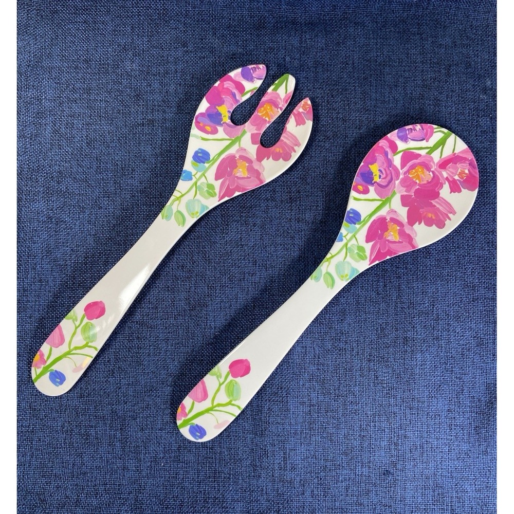 Anthropologie Paint + Petals by Bridgette Thornton 12.5" Serving Spoon & Fork - Picture 2 of 12
